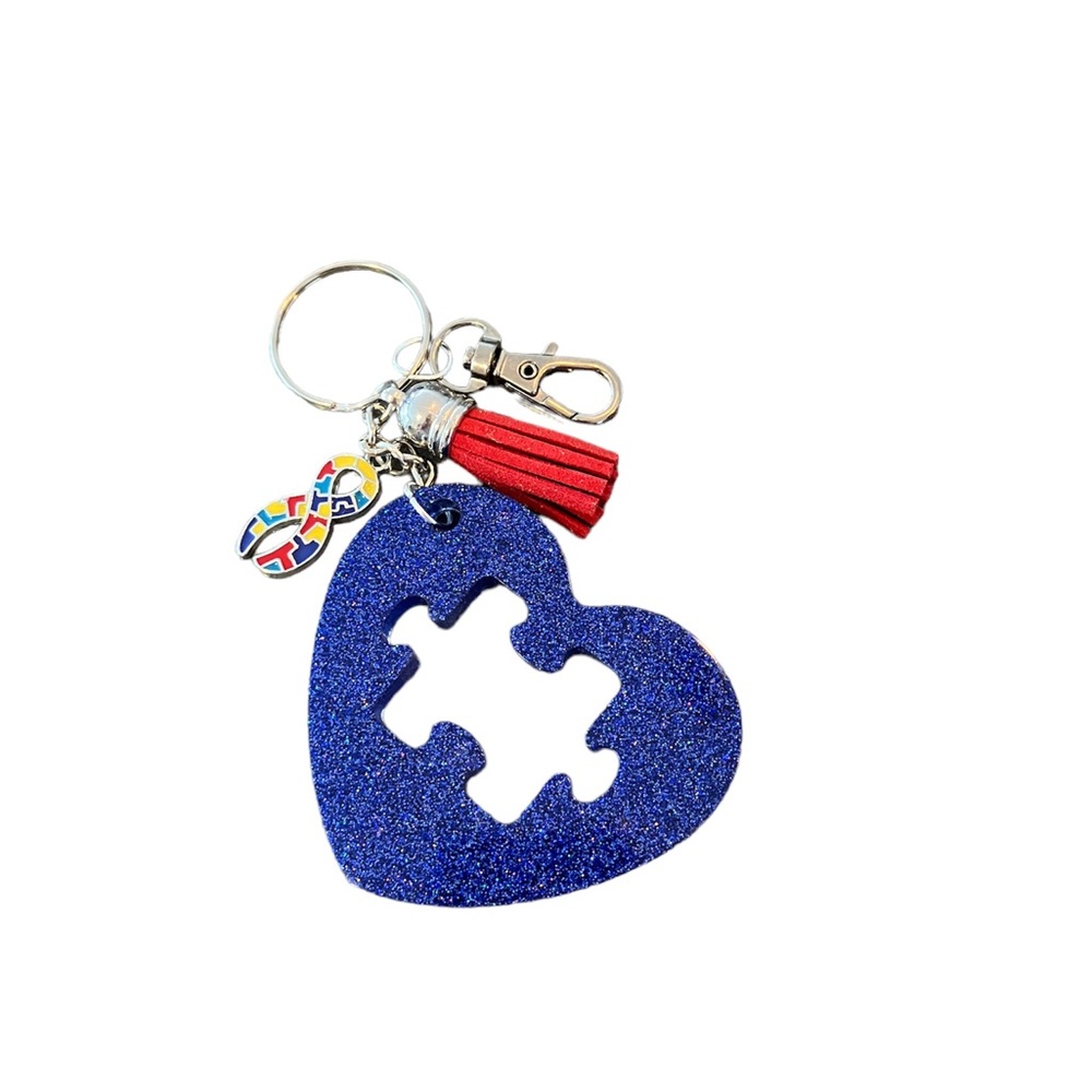 NEW Handmade Autism Awareness  Keychain/Bagcharm with Glittery Blue Heart Ch…
